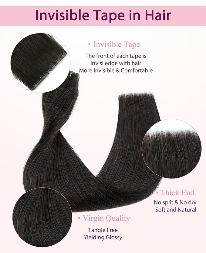 Pinkpearl Invisible Tape in Hair Extensions Human Hair, 20pcs 16inch 45g #2 Dark Brown Injection Tape in Extensions Real Remy Straight Seamless Silky Human Hair Injected