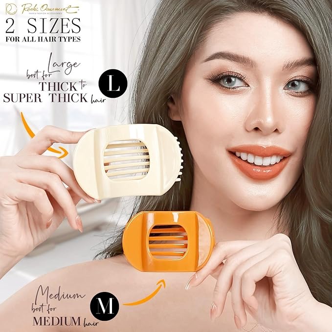 RC ROCHE 6 Pcs Flat Claw Hair Clips for Women Thick Hair French Round Duckbill Square Secure Strong Hold Grip Clamps Barrettes Curved No Slip No Crease Plastic Styling Cute, Medium Classic