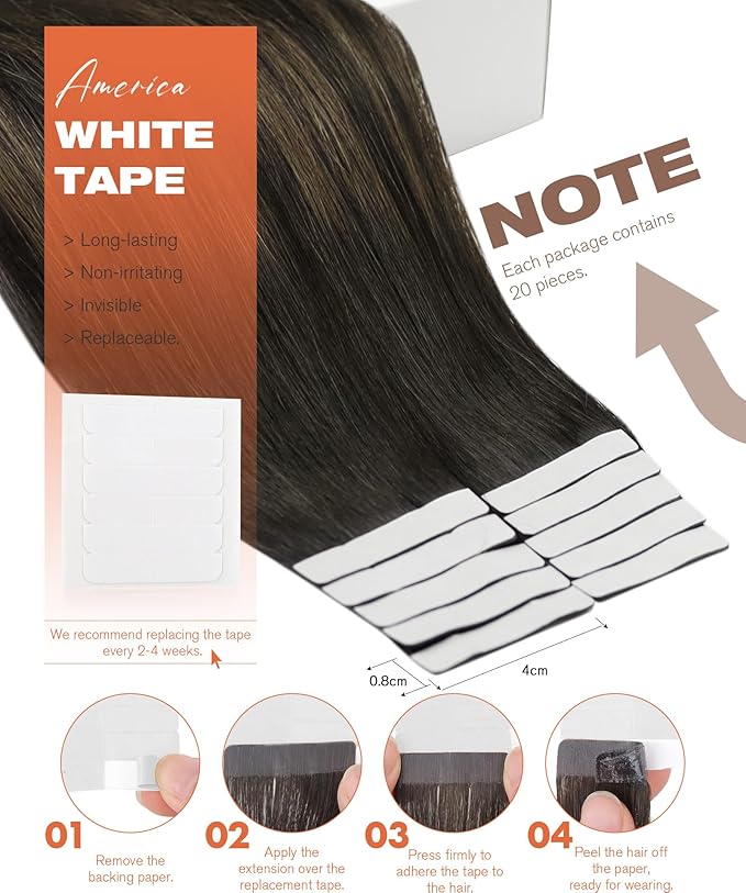 Sunny Hair Brown Tape in Hair Extensions 16 Inch Remy Tape in Extensions Human Hair Balayage Brown Tape ins Human Hair Extensions 20Pcs 50g