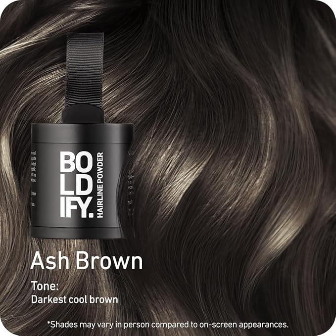 BOLDIFY Hairline Powder (LARGE, 10g) - Root Touch Up Hair Color for Gray Coverage - Bald Spot Concealing Hair Powder for Women & Men - 24-Hour Stain-Proof - Ash Brown