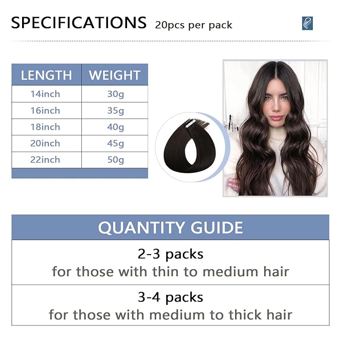 COOKAYU Invisible Tape in Hair Extensions, Invisi Edge Human Hair Dark Brown 40g 20pcs 18Inch Seamless Tape in Human Hair Extensions Straight