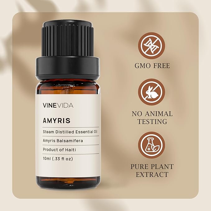 VINEVIDA Amyris Essential Oil - Undiluted, 10 mL - DIY Candle Scents, Safe for Skin