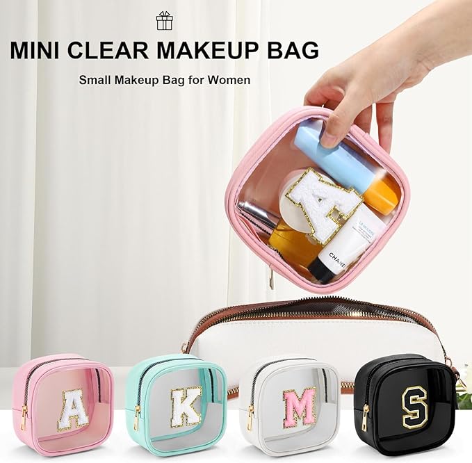 YOOLIFE Initial Make Up Bag Travel Toiletry Bag, Clear Makeup Bag Preppy Cosmetic Bags Organizer Travel Essentials Gifts for Women Teen Girlfriend Teacher Mom Birthday Mothers Day Gifts White K