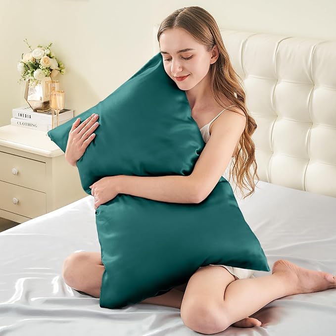 INFIIXSO Silk Pillow Cases 2 Pack Standard Size, Ultra Smooth & Soft Mulberry Silk Pillow Case for Hair and Skin, Breathable Cooling Silk Pillowcase with Hidden Zipper (Teal, 20x26 Inches)