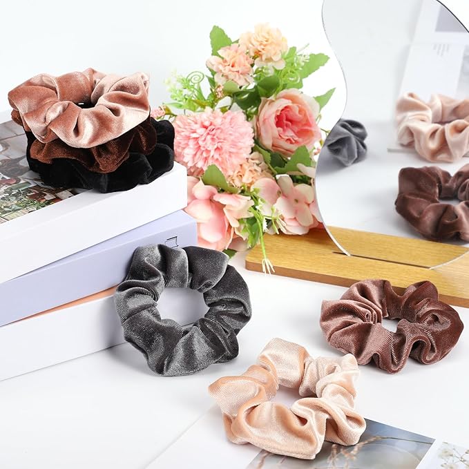 Whaline 12 Pack Hair Scrunchies Velvet Scrunchy Elastic Hair Bands for Women Hair Accessories (6 Coco Colors)