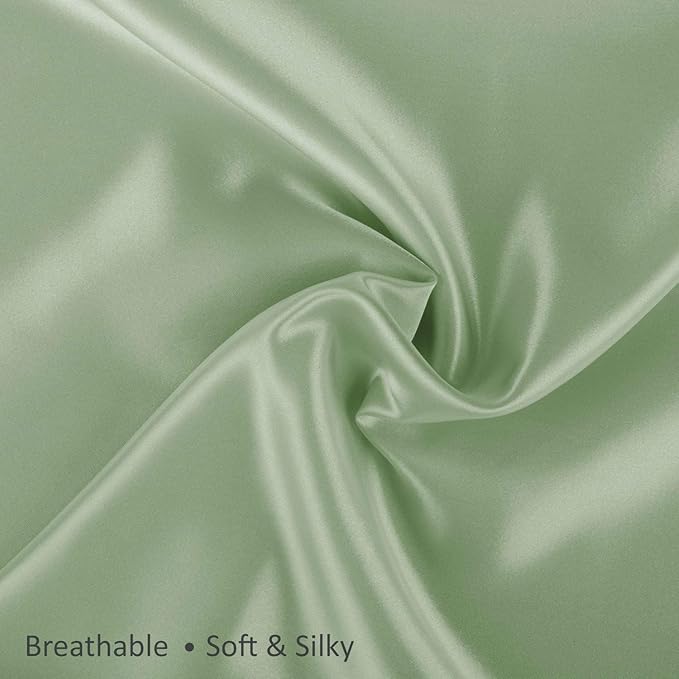 BLISSFORD Satin Pillowcase with Zipper, for Hair and Skin Care, Feels Soft and Cool Like a Silk Pillowcase, Satin Pillow Cases 2 Pack, Slik Pillow Cover, Sage Green - Queen Size - Set of 2