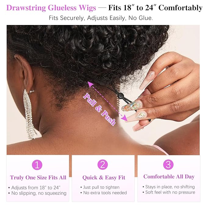 7x6 Burmese Curly Glueless Wigs Human Hair Pre Plucked Pre Cut 250% Density Drawstring Wig for Black Women 7x6 HD Lace Front Wigs Human Hair Glueless Wear and Go Nautural Color 30 Inch