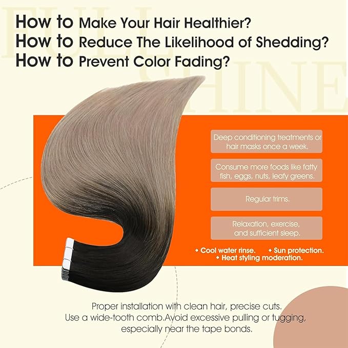 Full Shine Tape ins Human Hair Extensions Color 1B Black Ombre 18 Ash Blonde Remy Hair Extensions Real Human Hair Tape in 22Inch 50Gram Straight Seamless Skin Weft 20Pcs Add Volume