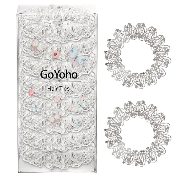 Upgraded Version Spiral Hair ties for Women, No Crease Clear Coil Hair Ties Spiral Ponytail Holders Scrunchies, Hair Coils/Phone Cord Hair Ties for Thin Hair/Soft Elastic. (8,Transparent)