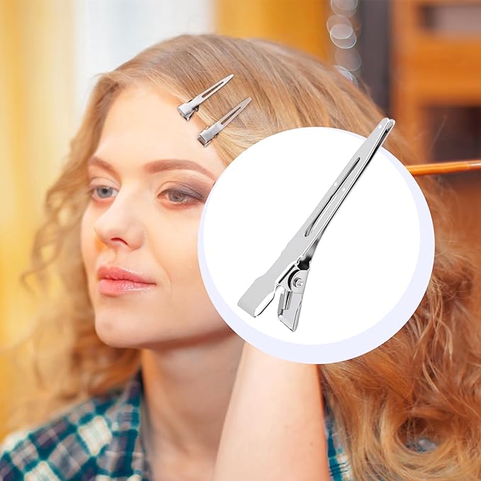 8 Pcs Hair Clips for Styling, Duck Bill Clips, Rustproof Metal Alligator Pin Curl Clips, Duck Billed Hair Clips, Hair Sectioning Clips, Duck Clips for Hair, Curls (Silver, 3.54, 1.77 inch)