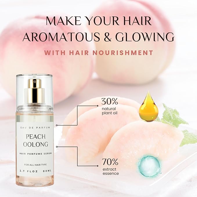 benatu Hair Perfume for Women, Summer Lightweight Long Lasting Fragrance Mist - 3:7 Hydrating Serum Alcohol Free Formula, Argan Oil Scented Hair Spray with Keratin & Elastin (Peach Oolong) 2.7 fl oz