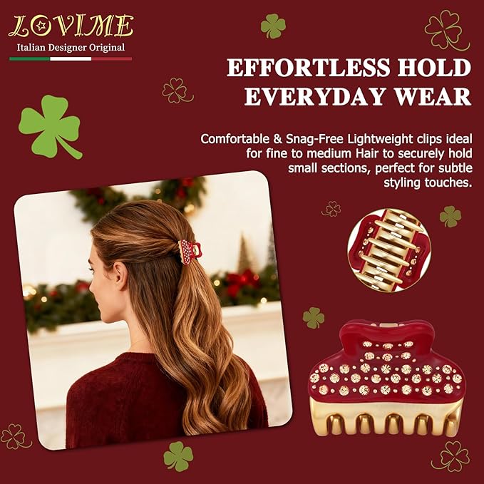 2026 Premium Durable Hair Claw Clip for Women, Original Italian Designed Strong Grip Hair Clips for Normal Fine Thin Hair, No Slip Jaw Clips with Gift Box for Christmas Birthday Girls, 1.7 Inch Red