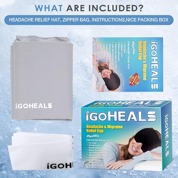 Cold Head Hat – Cooling Ice Cap Ice Pack Mask with Flexible Hot and Cold - Grey
