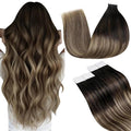 LaaVoo Ombre Tape in Hair Extensions Human Hair Real Hair Tape in Extensions Natural Black to Medium Brown Mixed Caramel Brown Tape on Extensions Soft Hair 14inch 20pcs 50g