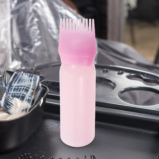 Root Comb Applicator Bottles Hair Color Bottle Applicator for Home Salon Pink Easy Squeeze Hair Dyeing and Oil Application