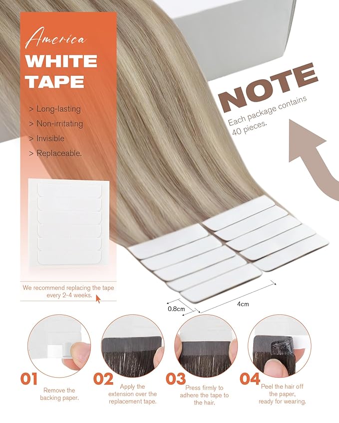 Sunny Hair Tape in Hair Extensions Real Human Hair Invisible Remy Hair Extensions Tape ins for Women Ash Blonde Highlight Bleach Blonde with Pink Hue 16 inch 40pcs 100g