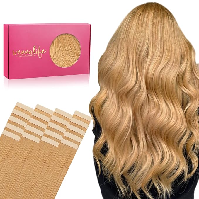 WENNALIFE Tape in Hair Extensions Human Hair, 20pcs 40g 12 inch Strawberry Blonde Remy Hair Extensions Straight Human Hair Tape in Extensions Skin Weft Tape Extensions Human Hair