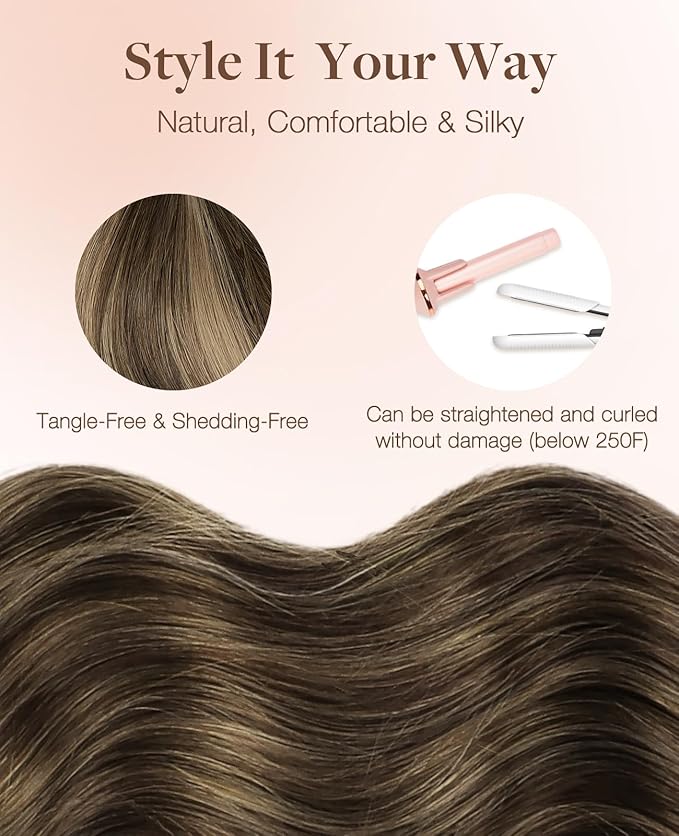 GOO GOO Invisi Edge Tape in Hair Extensions Human Hair, 4/27/4 Balayage Chocolate Brown to Caramel Blonde 10pcs injected with 10pcs classical tape ins, 10inch 30g, Virgin Remy Hair, Natural Look