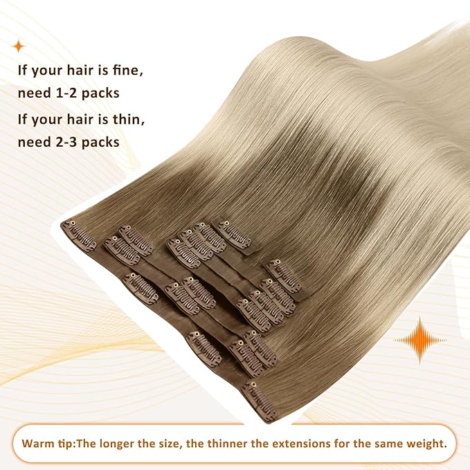 Full Shine Human Hair Clip in Extensions Brown Ombre Hair Extensions Clip ins Light Brown Ombre Platinum Blonde Short Clip ins Full Head 12 Inch 8 PCS 95 G