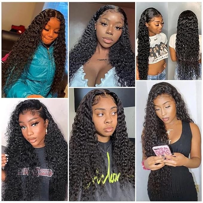 Deep Wave 13X6 HD Lace Front Wigs Human Hair Pre Plucked Brazilian Virgin Deep Curly Wigs with Baby Hair for Black Women Natural Black Color 200% Density 18 Inch