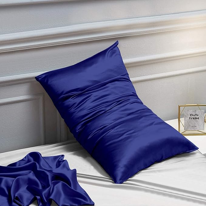 NTBAY 2 Pack Satin Standard Pillowcases for Hair and Skin, Luxurious and Silky Pillow Cases with Envelope Closure, 20x26 Inches, Navy Blue