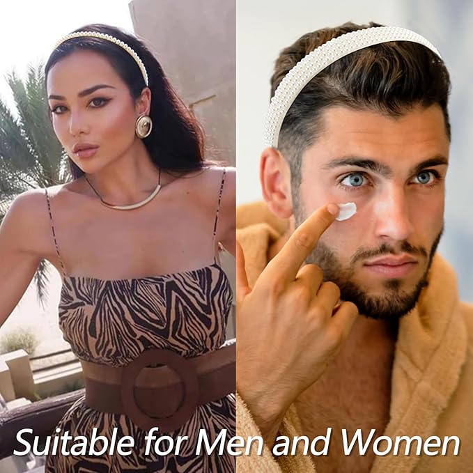 VELSCRUN Headbands for Women 7 Pcs Different Pearl Fashion Knotted Solid Head Bands Pearl Headband Non Slip Thin Hair Band for Womens Gilrs Thick Short Hair Face Wash Hair Accessories