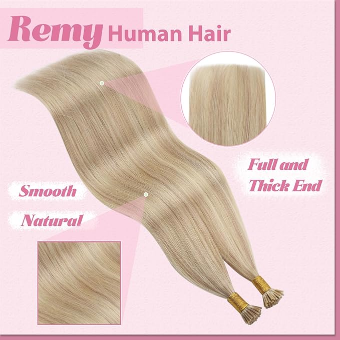 YoungSee Itip Hair Extensions Blonde Itip Hair Extensions Real Human Hair Ash Blonde Highlights Bleach Blond I Tip Hair Extension 20 Inch 50s 50g I-Tip Real Human Hair Extension