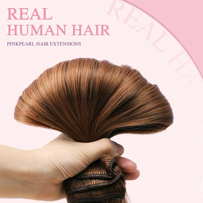 PINKPEARL Clip in Hair Extensions Real Human Hair, Remy Human Hair Extensions Clip ins for Women, Natural Human Hair, 16inch 120g 7Pcs, #33 Auburn(#33-16)