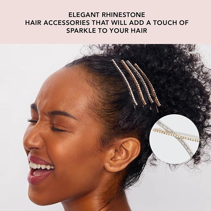 Kitsch Rhinestone Bobby Pins for Women, Stylish and Decorative Hair Accessories | Extra Long Rhinestone Hair Clips for Events | Ideal Gifts for Women - Set of 4, Gold and Silver