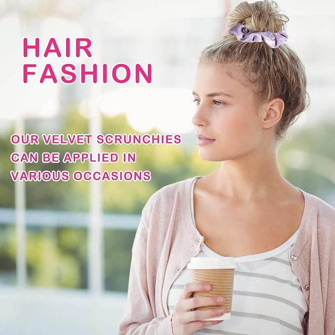 Whaline Neon Scrunchies Summer Velvet Hair Bobble Elastics Hair Bands Soft Hair Ties for Girls, Women (Neon color)