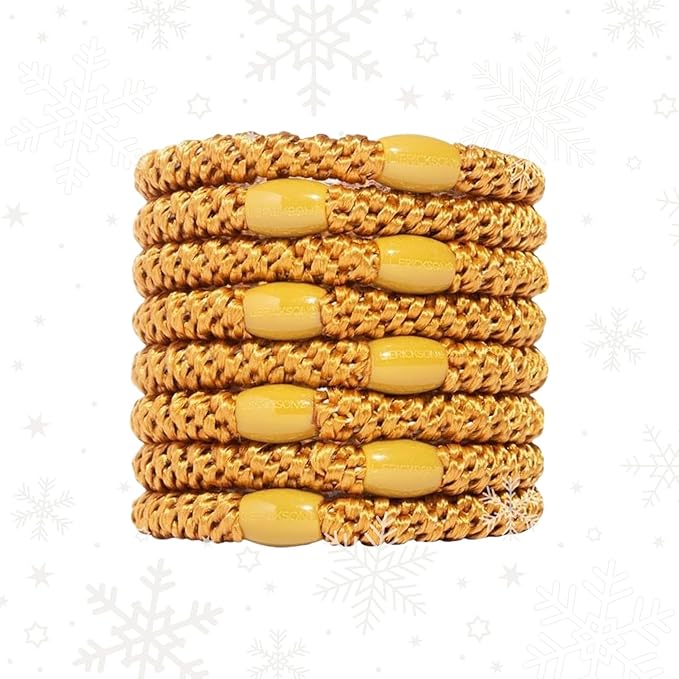 Gold Hair Ties for Thick Hair, Grab & Go Ponytail Holders, 8 Pack, Metallic, Thick No-Crease Bands with Strong Hold, Damage-Free Design, Sunny Polished Look | L. Erickson