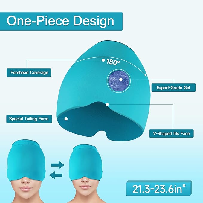 Ice Cap Migraine Relief - Snugly Fit Ice Pack Hat with Gel for Headache Therapy (Green)