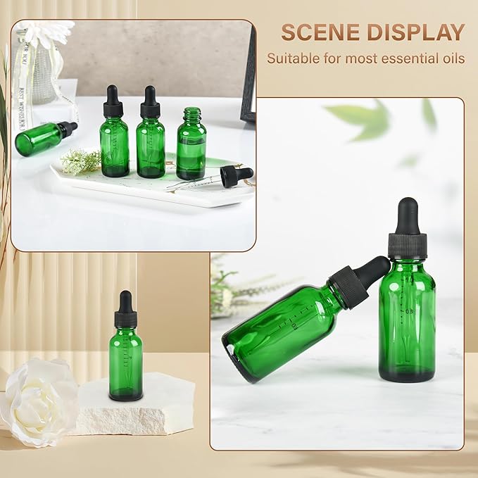 12 Pcs, 1oz Dropper Bottle, Green Glass Eye Dropper Bottle,Tincture Bottles with Dropper, Leak-Proof Design, Stronger Suction, for All Kinds of Mixed Liquids