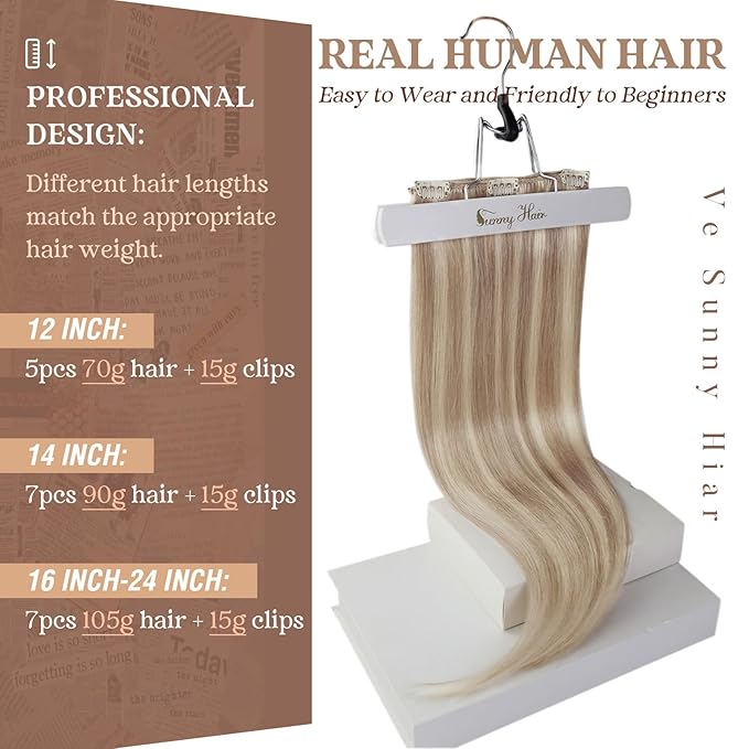 Ve Sunny Blonde Clip in Hair Extensions 22inch Human Hair Clip in Extensions Straight Real Hair Extensions Clip in Human Hair Daily Use