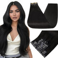 Full Shine Hair Extensions Clip in Human Hair Black Seamless Clip in Hair Extension Black Hair Extensions Clip ins Short Hair Full Head Softness 14 Inch 8 PCS 120 G