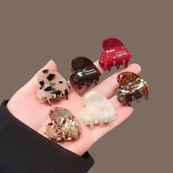 Small Hair Clips,1.4" Heart Acetate Hair Claw Clips, Strong Hold Nonslip Half-Up Jaw Clip Hair Accessories Birthday Thanksgiving Christmas Gift for Women Girls Mother Daughter Thin Thick(6 PCS)