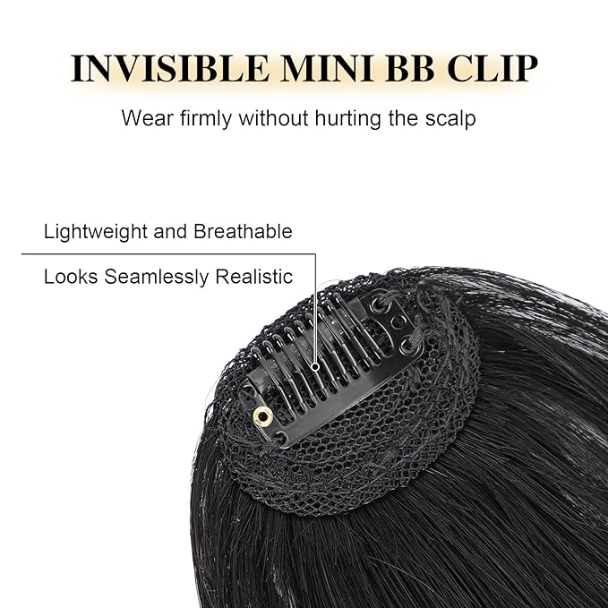 BOGSEA Clip in Bangs Real Human Hair Bangs Hair Clip with Temples Hairpieces for Women Natural Looking Fringe Hair Extension for Daily Wear(Wispy Bangs, Black Bangs)