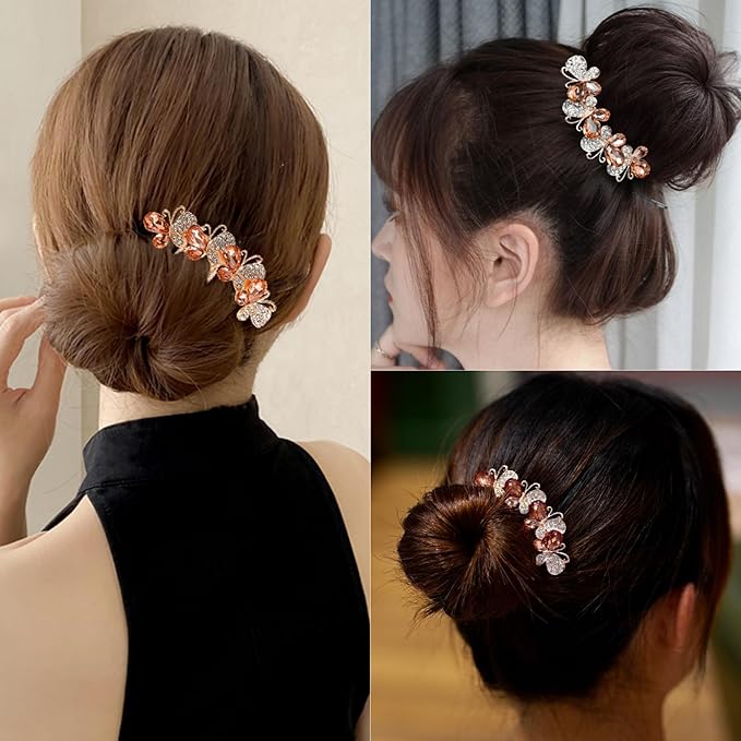 Hair Side Comb Crytal Hair Pins for Bridal, Butterfly Rhinestone Hair Clips Wedding Flower Hair Decorations Hair Tools for Brides Bridesmaids Women Ladies (4 Pack)