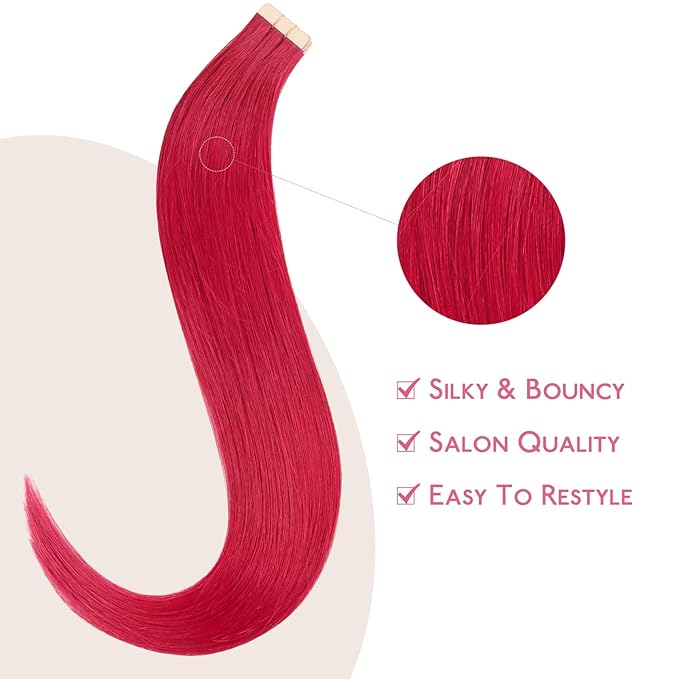 WENNALIFE Tape In Hair Extensions Human Hair Red 10pcs 20g 10 inch Remy Invisible Tape Ins Straight Colored Soft Real Human Hair Tape In Extensions Refill Set Extensions