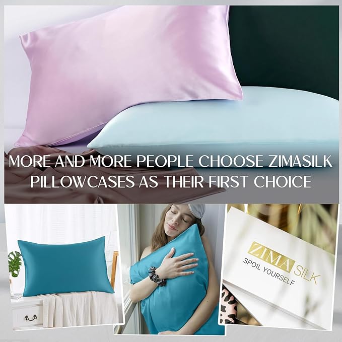 ZIMASILK 100% Pure Mulberry Silk Pillowcase for Hair and Skin Health,Soft and Smooth,Both Sides Premium Grade 6A Silk,600 Thread Count,with Hidden Zipper,1pc (Queen 20''x30'',Turquoise)