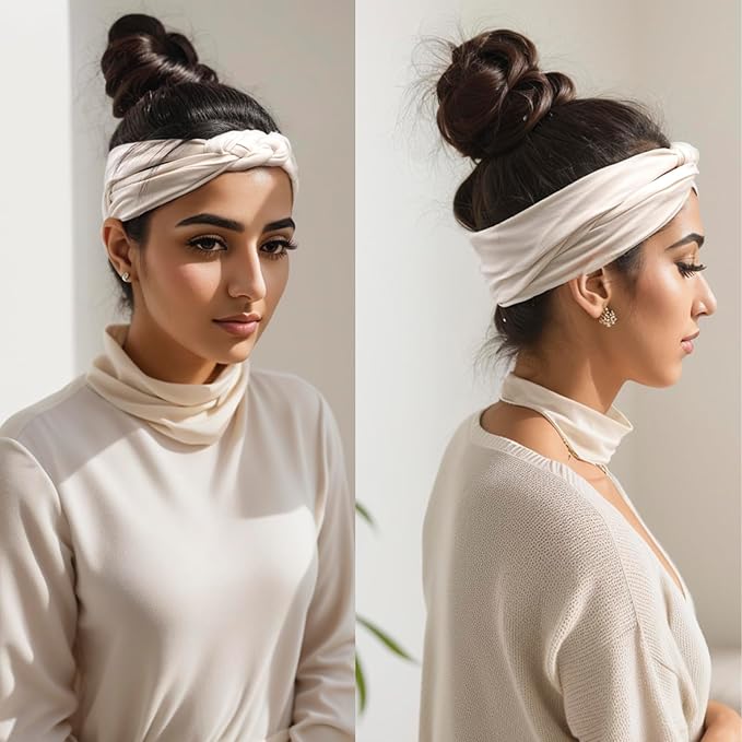 Vercret Headbands for Women Sailor Knot Headband Black Double Wide Elastic Adjustable Braided Hair Bands Non Slip for Girls Boho Stretchy Turban Headwrap Yoga Workout,Solid Color, 3Pcs
