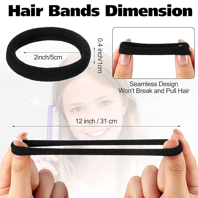 Chuangdi 1000 Pcs Black Hair Ties Bulk for Women Elastics Curly Wavy Thick Thin Hair Bands Seamless Cotton Ponytail Holders Christian Charity Donation Supplies