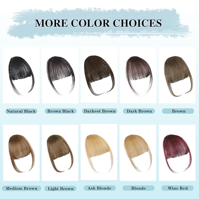 NAYOO Bangs Hair Clip - Brown Fake Bangs 100% Real Human Hair Extensions Wispy Bangs for Women Fringe with Temples Hairpieces Curved Bangs for Daily Wear(Brown, Wispy Bangs)