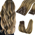GOO GOO Clip in Hair Extensions Real Human Hair, Remy Human Hair Extensions Clip ins for Women, Natural Human Hair, 22inch 150g 9Pcs, 4/27/4 Balayage Chocolate Brown to Caramel Blonde