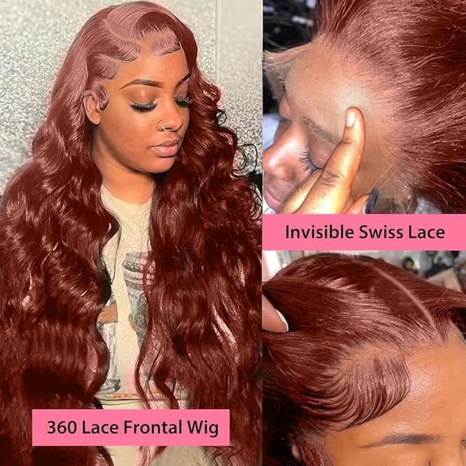 200% Density Reddish Brown Colored Human Hair Lace Front Wigs 13x4 Glueless Wigs Human Hair Pre Plucked Body Wave Glueless Wigs Human Hair Transparent HD Lace Frontal Human Hair Wigs 22Inch