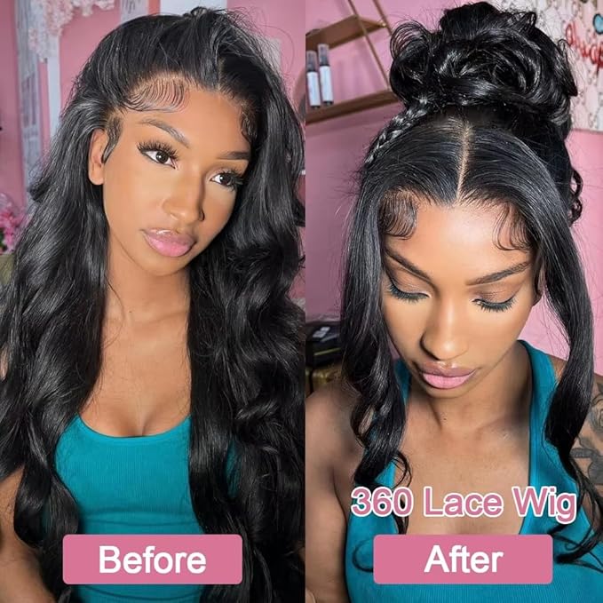 Hidden Strap Invisi Strap Straight 360 Glueless Wigs Human Hair Pre Plucked Pre Bleached Brazilian Virgin Wig With Drawstring 250 Density HD Full Lace Front Wigs Human Hair 16Inch