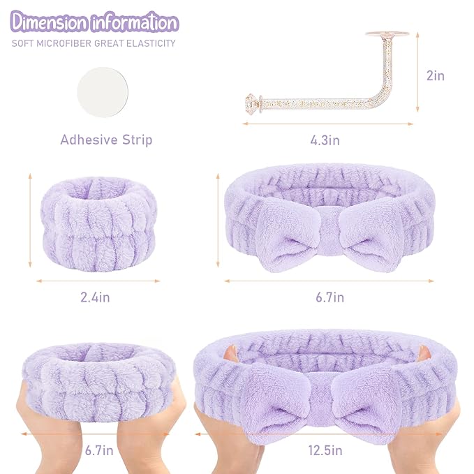 Face Wash Headband and Wristband Set, 1 Set, Purple, Microfiber, for Women, Hairband Set, Keep Hair Dry, Prevent Water from Running Down Arms during Face Washing, 1 Count