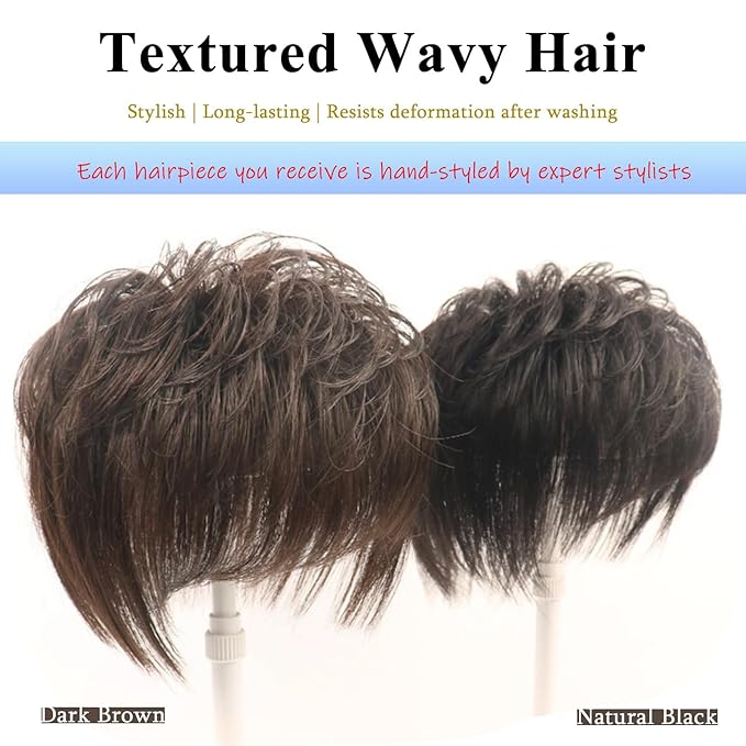 Short Human Hair Topper for Women with Hairloss,Invisible Clip in Short Curly Topper Hairpiece with Large Mesh 6.3x7 Ins and Silk Top Base Natural Fluffy Wiglet Hairpiece Dark Brown