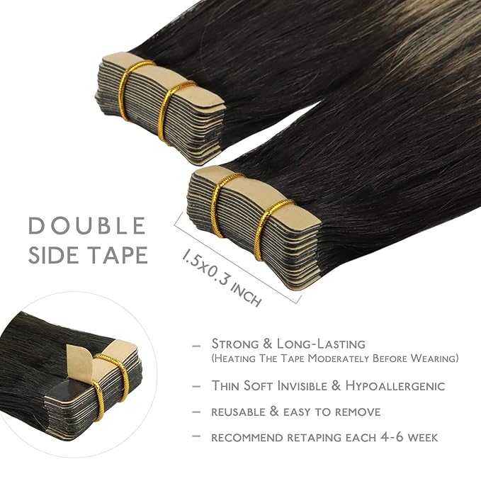 WENNALIFE Tape in Hair Extensions Human Hair, 20pcs 50g 24 inch Natural Black to Light Blonde Remy Hair Extensions Straight Human Hair Tape in Extensions Skin Weft Tape Extensions Human Hair