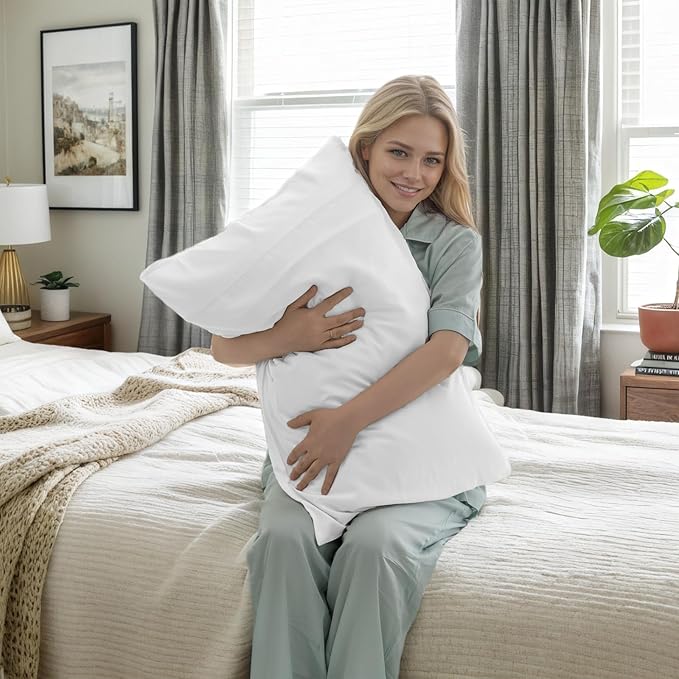 TELUS White Pillow Cases Queen Size 2 Pack, Bamboo Rayon Cooling Pillowcases with Envelope Closure, Cool & Breathable Pillow Cover for Hot Sleepers and Night Sweats, 20x30 inches
